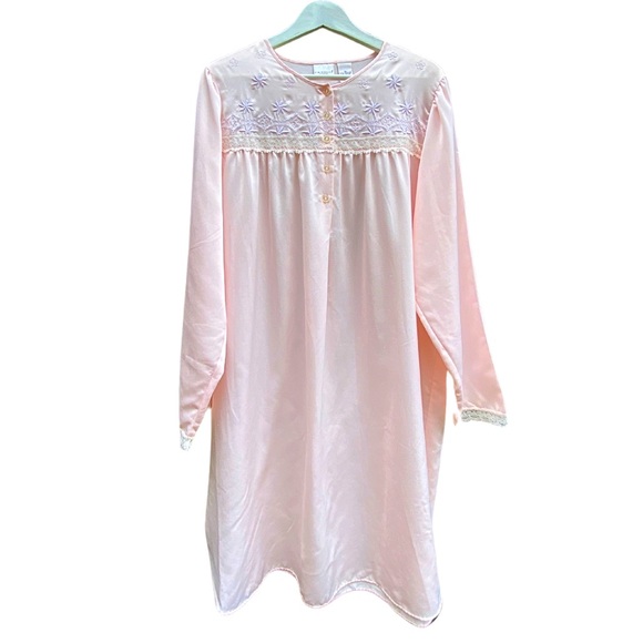 Kim Rogers Vintage Light Pink Satin Nightgown XL Lace Trim Embroidery 90s Era - Picture 9 of 9